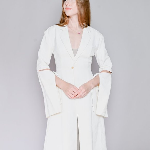 LOEWE White Jacquard Tie-Cut Sleeve Panel Coat Sz 36 - Picture 2 of 8